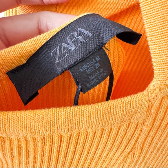 Zara Ribbed Knit Orange Midi Dress Size Medium - Picture 7 of 9